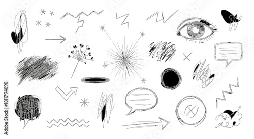 Collection of hand drawn abstract scribbles and doodles diverse artistic marks for creative projects