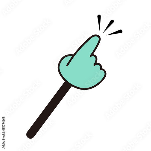 指し棒の先端が指差しを示すシンプルなイラストアイコン