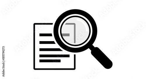 Digital document analysis icon with magnifying glass and text overview