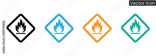Flammable icon. Fire symbol. Vector icon.Flammable hazard warning symbols for safety regulations use,