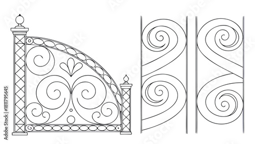 Detailed wrought iron gate with scroll work design