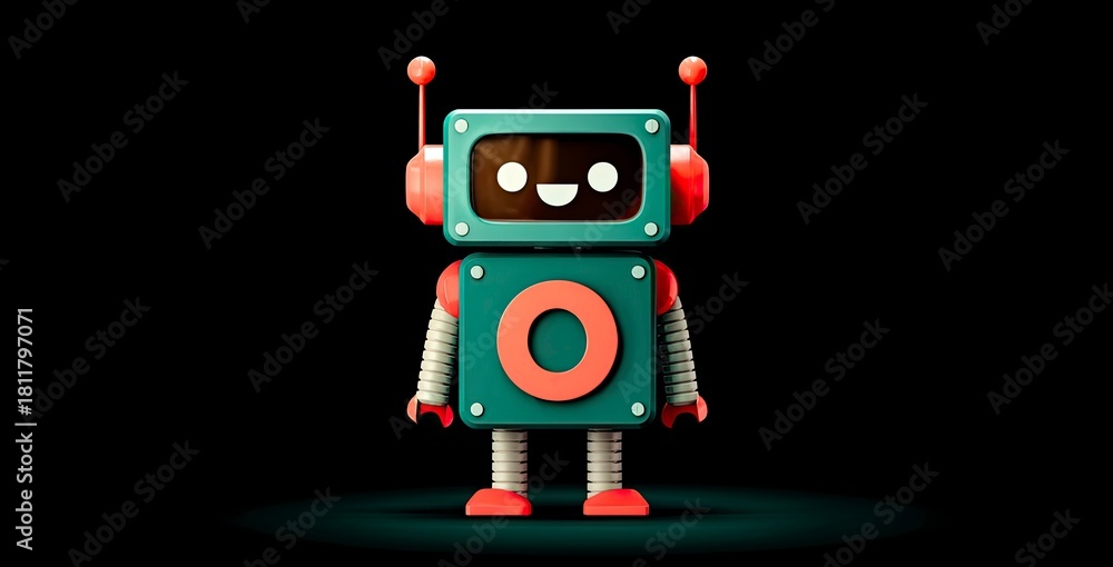 Naklejka premium Playful Cartoon Robot Character with Friendly Expression and Colors