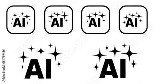 Ai sparkle icons set metallic shine algorithm intelligent technology symbol clean look
