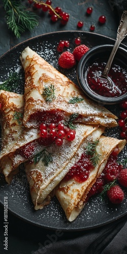 pancakes with strawberry jam
