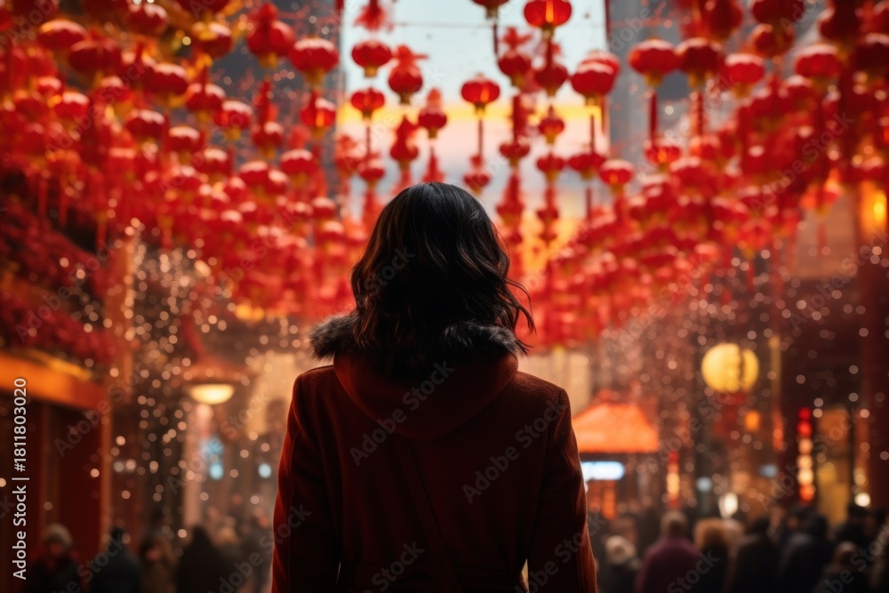 Fototapeta premium Chinese woman decoration festival standing.