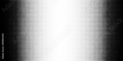 Dotted halftone gradient texture. Vanishing polka dot background. Repeating dots gradation pattern background. Black fading comic pop art overlay backdrop.