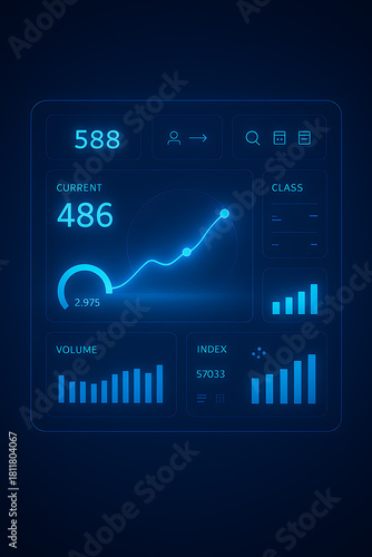 Futuristic ui dashboard with glowing neon elements, displaying real time data analysis, stock market trends, and financial insights for a cutting edge user experience