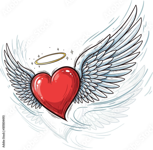 Vector, Valentine theme and couples, angel wings with heart illustration, love, for posters, Valentine, couples, design assets