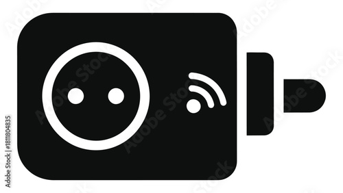 Black and white icon representing a smart plug adapter with wifi symbol for smart socket conversion and remote control,