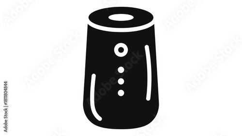 Black and white icon representing a smart speaker with voice control capability, isolated on white background