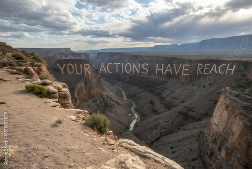 Grand Canyon landscape with words painted on cliff face