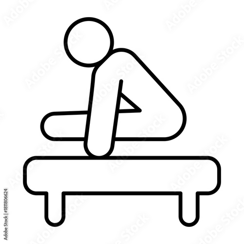 Athlete man in pose on the floor thin line icon, physical education concept. Vector graphics. Sportsman with bench, sport sign on white background, style icon mobile or web desig