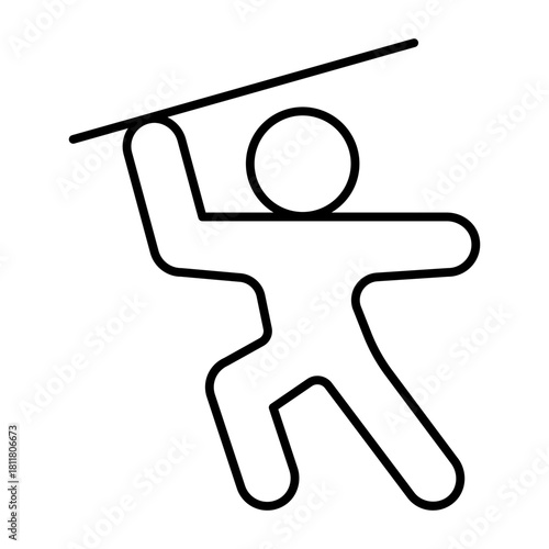 Sportsman with pike thin line icon, throwing sports concept. Vector graphics. Athlete man prepare to throw pike, sport sign on white background, style icon mobile or web design.