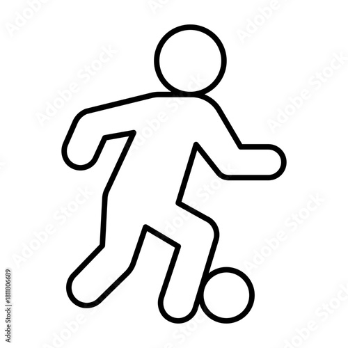 Sportsman with ball thin line icon, football sport concept. Vector graphics. Football player, soccer sign on white background, style icon mobile or web design.