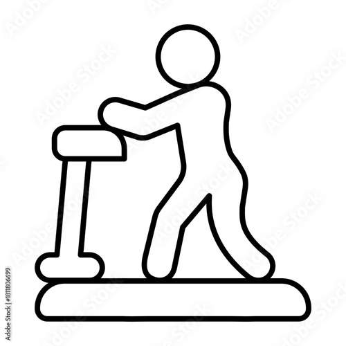 Athlete man on treadmill thin line icon, summer sports concept. Vector graphics. Runner, sport sign on white background, style icon mobile or web design.