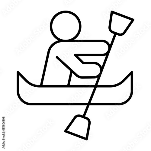 Athlete man in a kayak boat with oars thin line icon, summer Sportsman at dam with paddle, kayaking sign on white background, style icon mobile or web design.