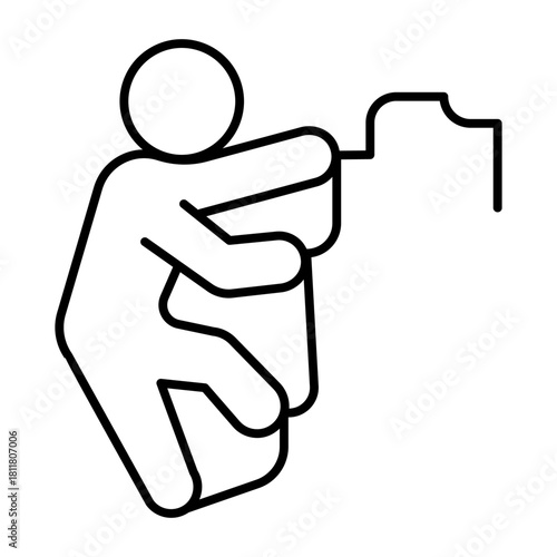 Athlete man at mountain rock thin line icon, summer sports concept. Vector graphics. Climbing sportsman, extreme sport sign on white background, style icon mobile or web design.