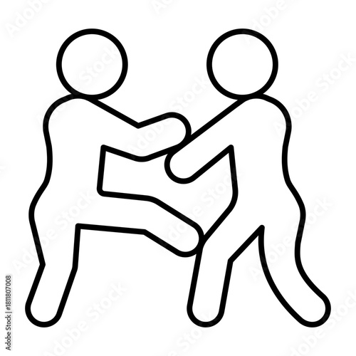 Wrestling athletes thin line icon, fighting sport concept. Vector graphics. Two men in sparring fight, sportsmen sign on white background, style icon mobile or web design.