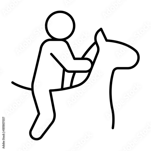 Athlete man on horse animal thin line icon, horse sport concept. Vector graphics. Horse racing, sportsman sign on white background, style icon mobile or web design.