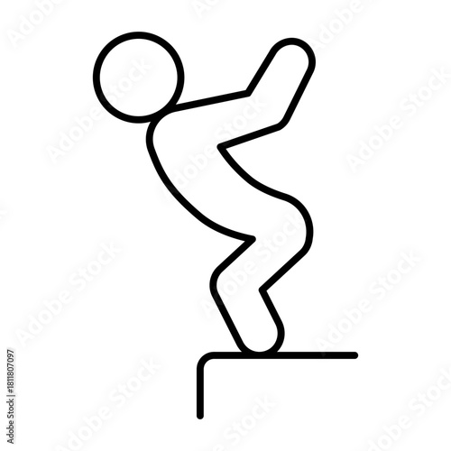 Athlete man on the pier thin line icon, summer sports concept. Vector graphics. Diver prepare to jump, diving sign on white background, style icon mobile or web design.