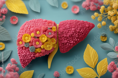 Exploring the vibrant illustration of fatty liver disease with floral design