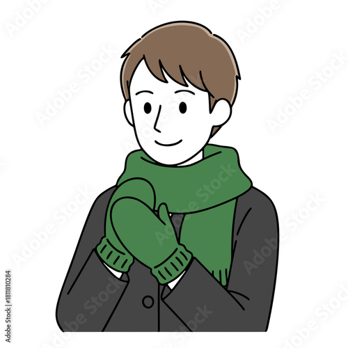 マフラーと手袋をした男性のイラスト