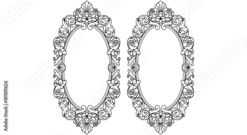 Baroque Rococo Oval Frame Vector Set - Vintage Ornate Ornament Border