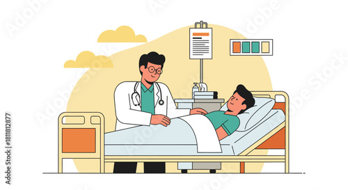 Medical Checkup Doctor Visiting Patient Bedside in Hospital Room Treatment
