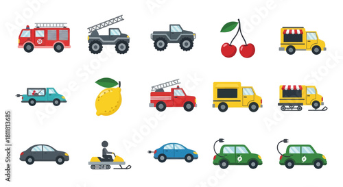 Fire truck monster truck cherry lemon car snowmobile electric vehicle delivery truck scooter jet ski