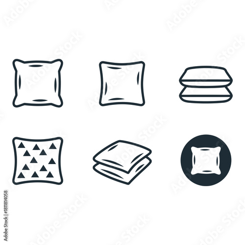 Hand drawn icons representing pillows and cushions in various styles