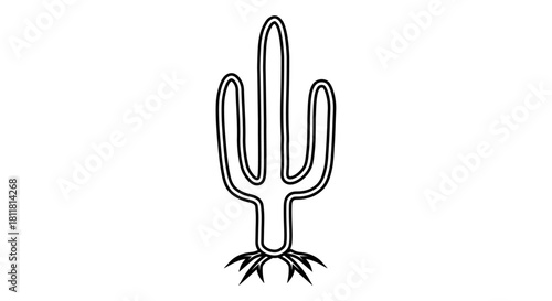 Outline drawing of a saguaro cactus plant isolated on