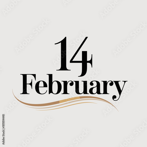 Vector elegant typography “14 february” with subtle gold underline – Ideal for holiday banners, event flyers, or editorial content related to romance.