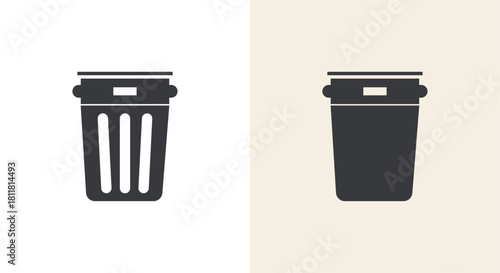 Two styles of dark gray trash can icon shown side by side