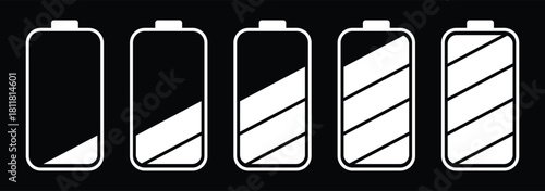 Battery charge level indicators icons set. Discharged and fully charged battery. Set of battery icons. level battery energy. Vector battery power icon powerfully charged. eps 10