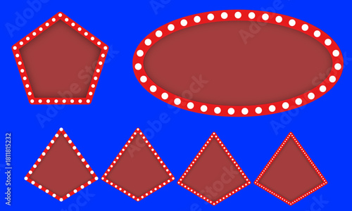 Realistic marquee sign box set isolated on transparent background, light board in retro vintage style for circus, casino, karaoke bar, open mic. Red neon vector illustration of a neon casino sign, 