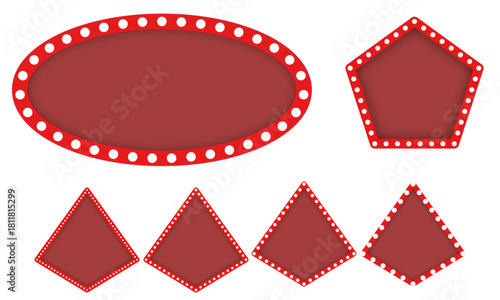 Realistic marquee sign box set isolated on transparent background, light board in retro vintage, vector illustration of a set of casino labels, set of red labels, vector illustration of a set of label