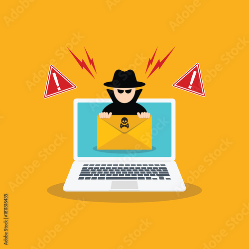 Email data phishing. Cyber thief hide behind spam e-mail. Hacking concept	
