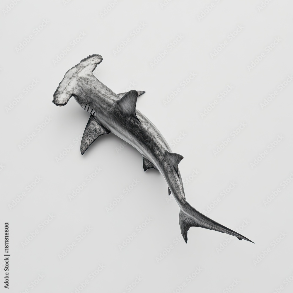 Fototapeta premium Hammerhead Shark Swimming in Clear Water, Top View Perspective