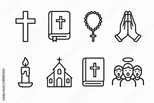 Christian Symbols Line Icon Set