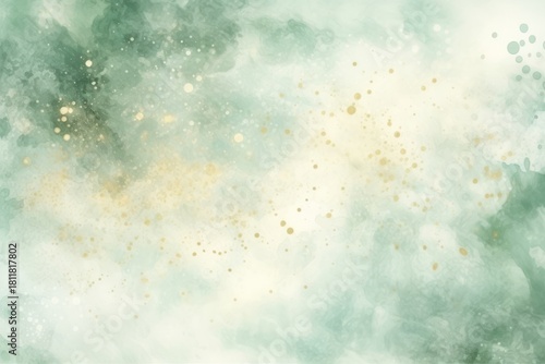Fototapeta Naklejka Na Ścianę i Meble -  Falling snow watercolor background backgrounds green abstract.