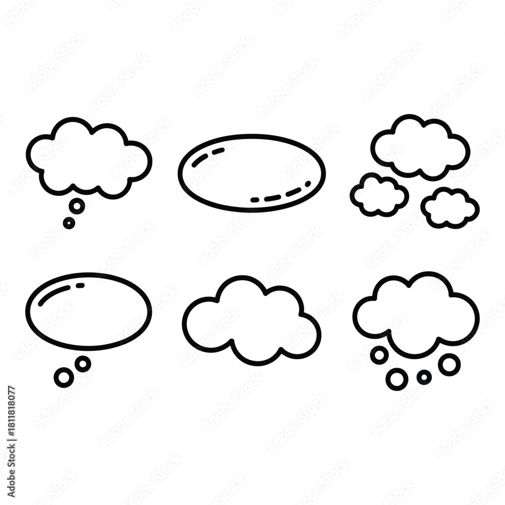 Obraz premium Set of hand drawn speech bubbles and thought clouds in black and white