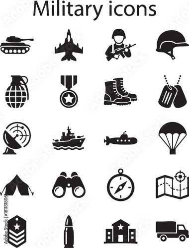 Military Vector Icon Sheet – Army and Defense Icons