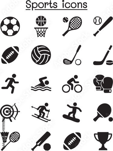 Multi Sports Vector Icon Sheet – Fitness and Games Silhouette Icons