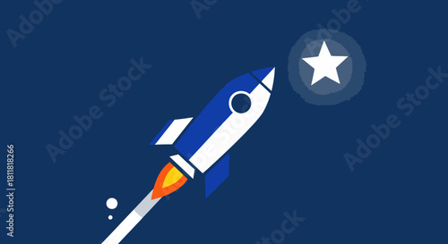 Illustration of a space rocket launching towards a glowing star