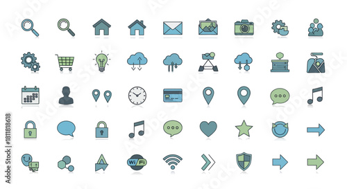 Collection of modern digital icons representing technology