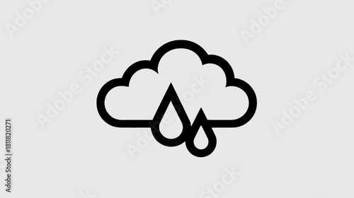 Rain cloud icon with raindrops, weather forecast symbol, simple minimalist outline vector illustration for UI design