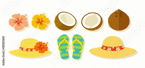 Tropical Summer Essentials with Flowers and Flip-Flops