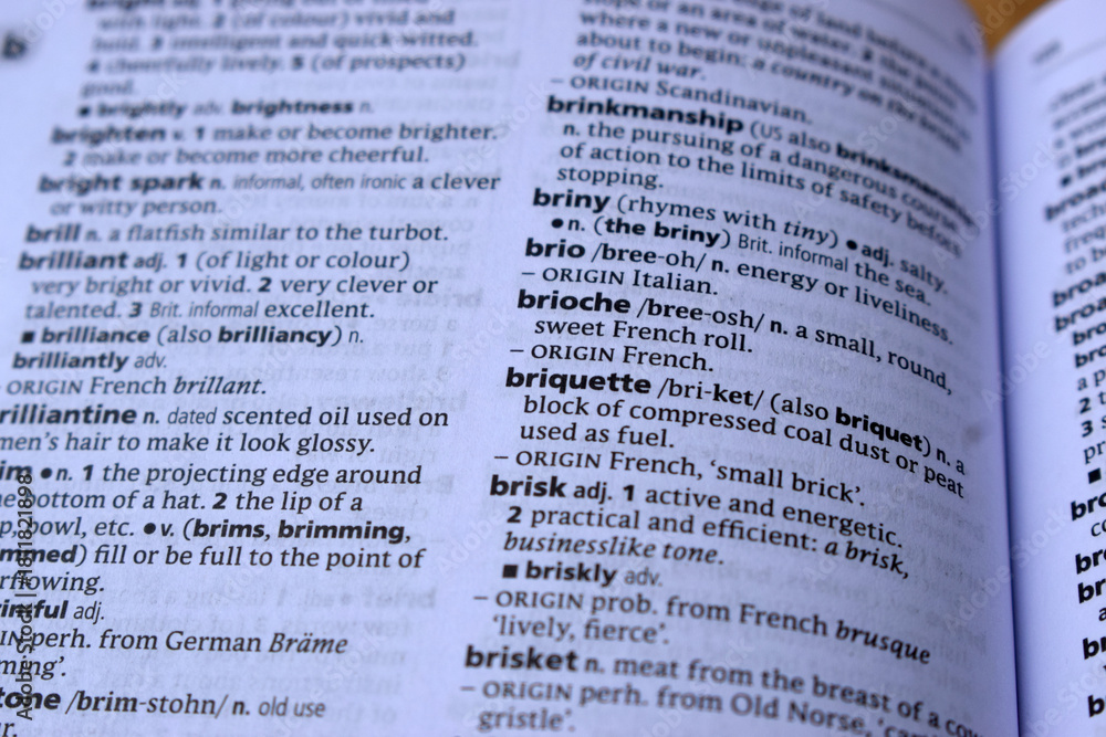 Obraz premium Definition Of English Dictionary Close Up Of Page With Word - brioche