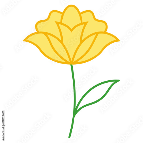 everlasting flower yellow line art on white background