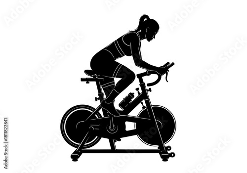 Woman Indoor Cycling Spinning Silhouette Vector - Fitness Workout Icon